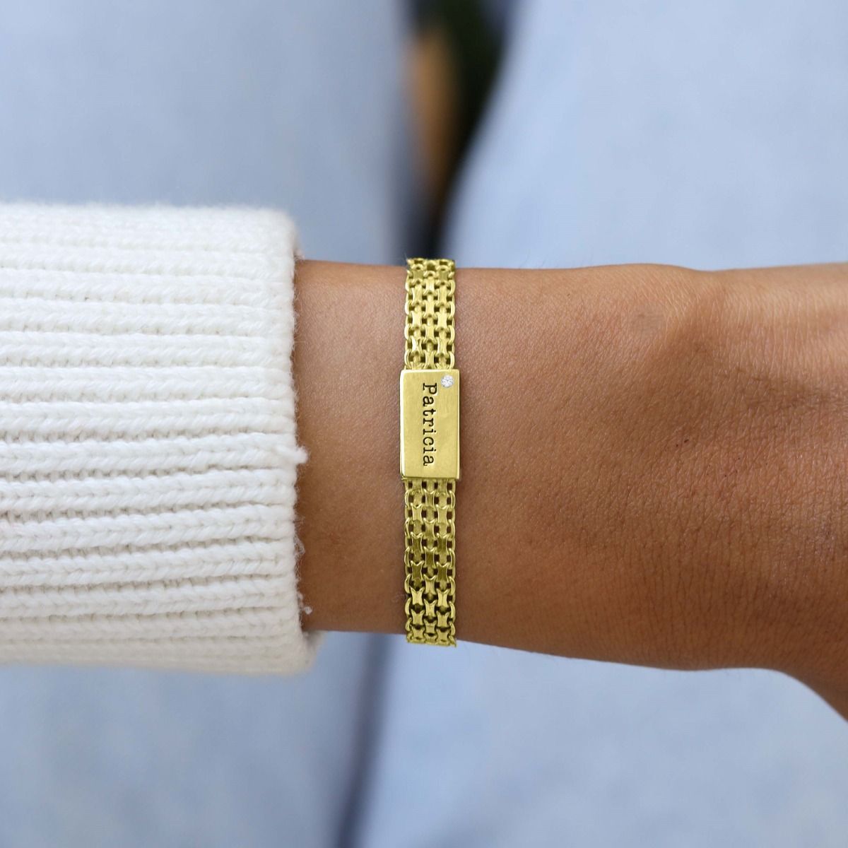 Milanese Chain Name Bracelet with Diamond 18K Gold Vermeil