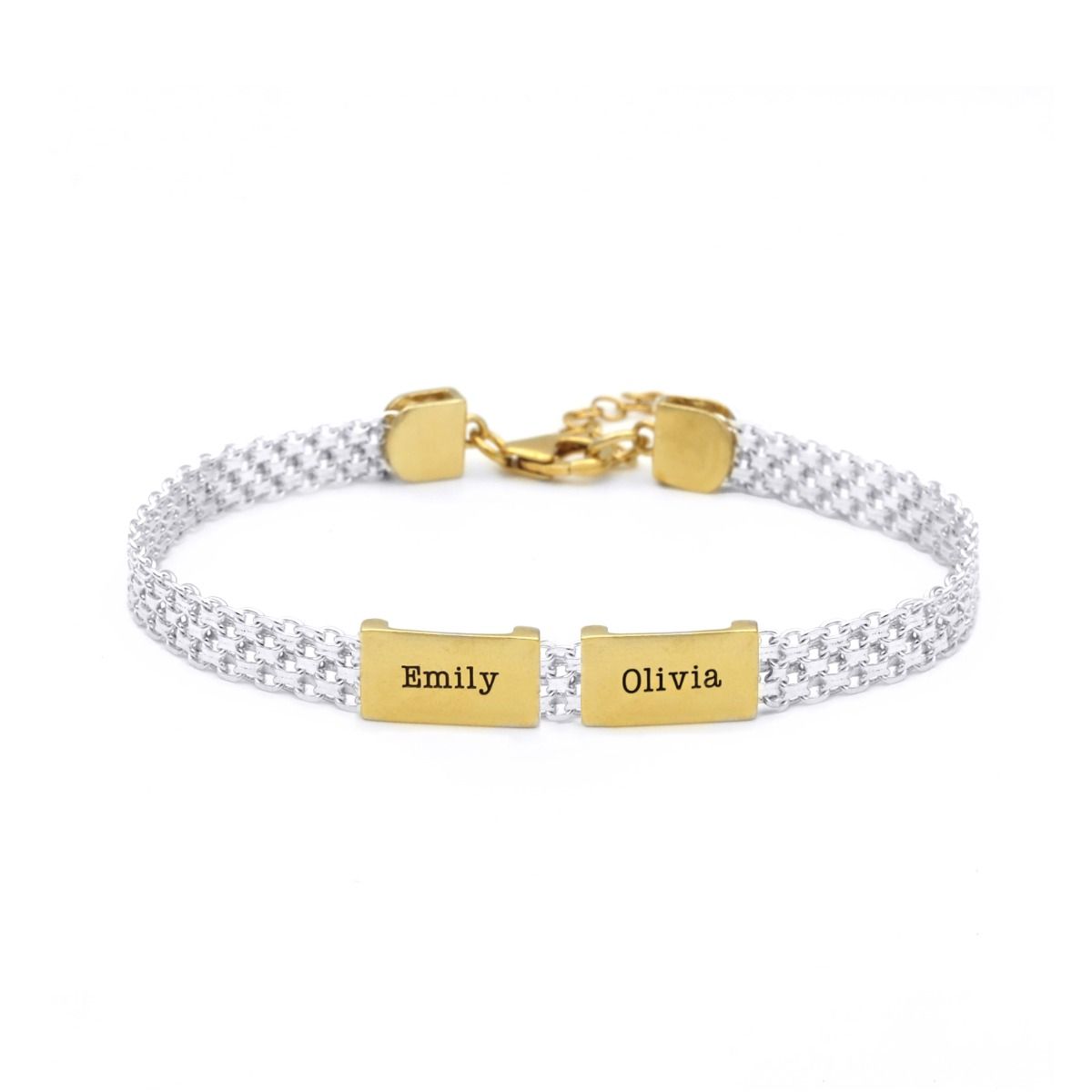 Milanese Chain Bracelet With Names (Dark Silver/Gold Plated) - Talisa