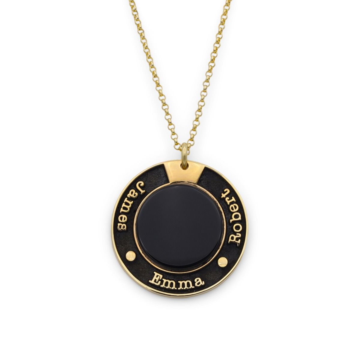 Enchanted Circle Onyx Name Necklace - Black Onyx Stone