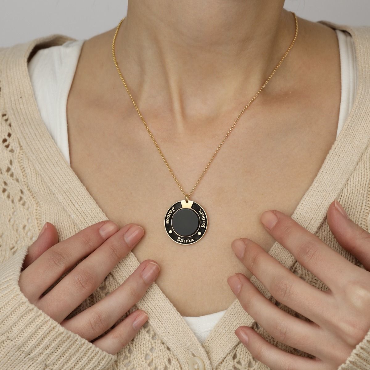 Enchanted Circle Onyx Name Necklace - Black Onyx Stone