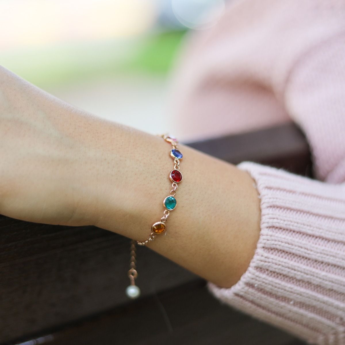 Mother's Birthstone Bracelet (Plated in Gold) - Talisa - Red Bracelet