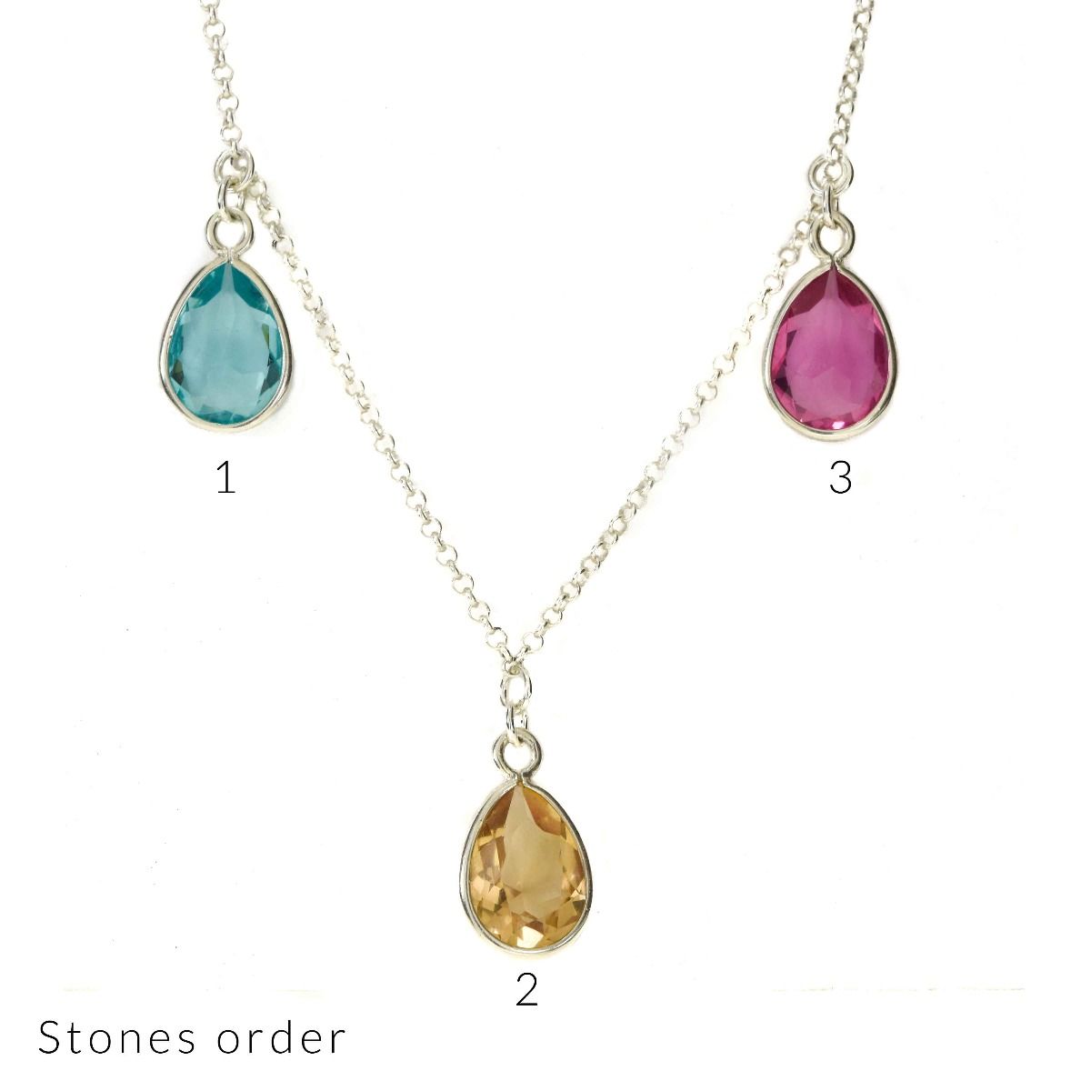 Teardrop Birthstone Necklace Horizontal Sterling Silver Talisa