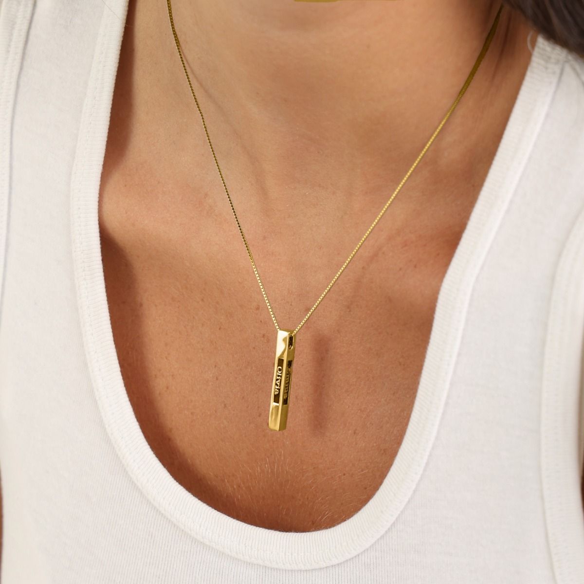 Engraved Bar Pendant Crystal Necklace in Gold Vermeil by Talisa