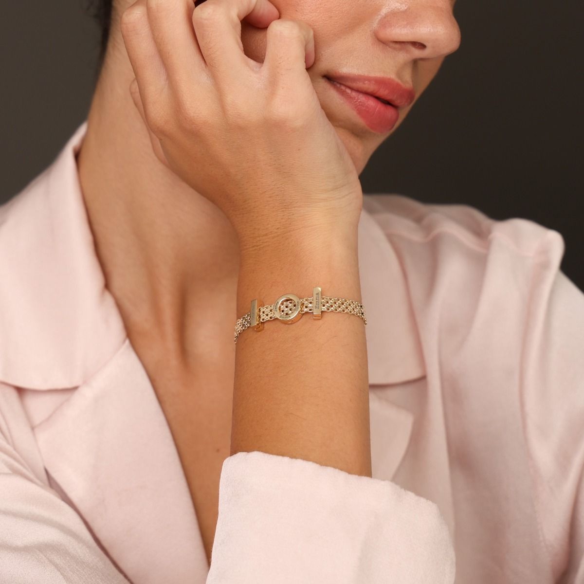 Engraved Circle Charm Bracelet Plated in Gold Bracelet by Talisa