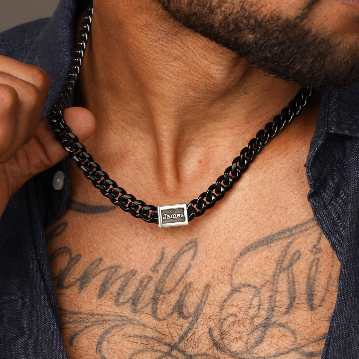 Dark Cuban Link Chain Necklace - Black Chain for Men by Talisa Jewelry