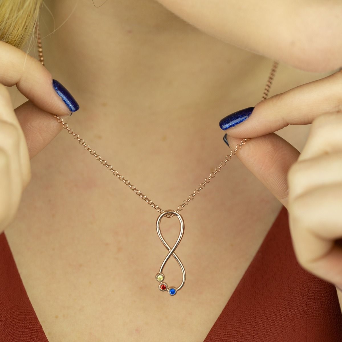 Infinity Necklace with Birthstones Rose Gold Plated Talisa Jewelry