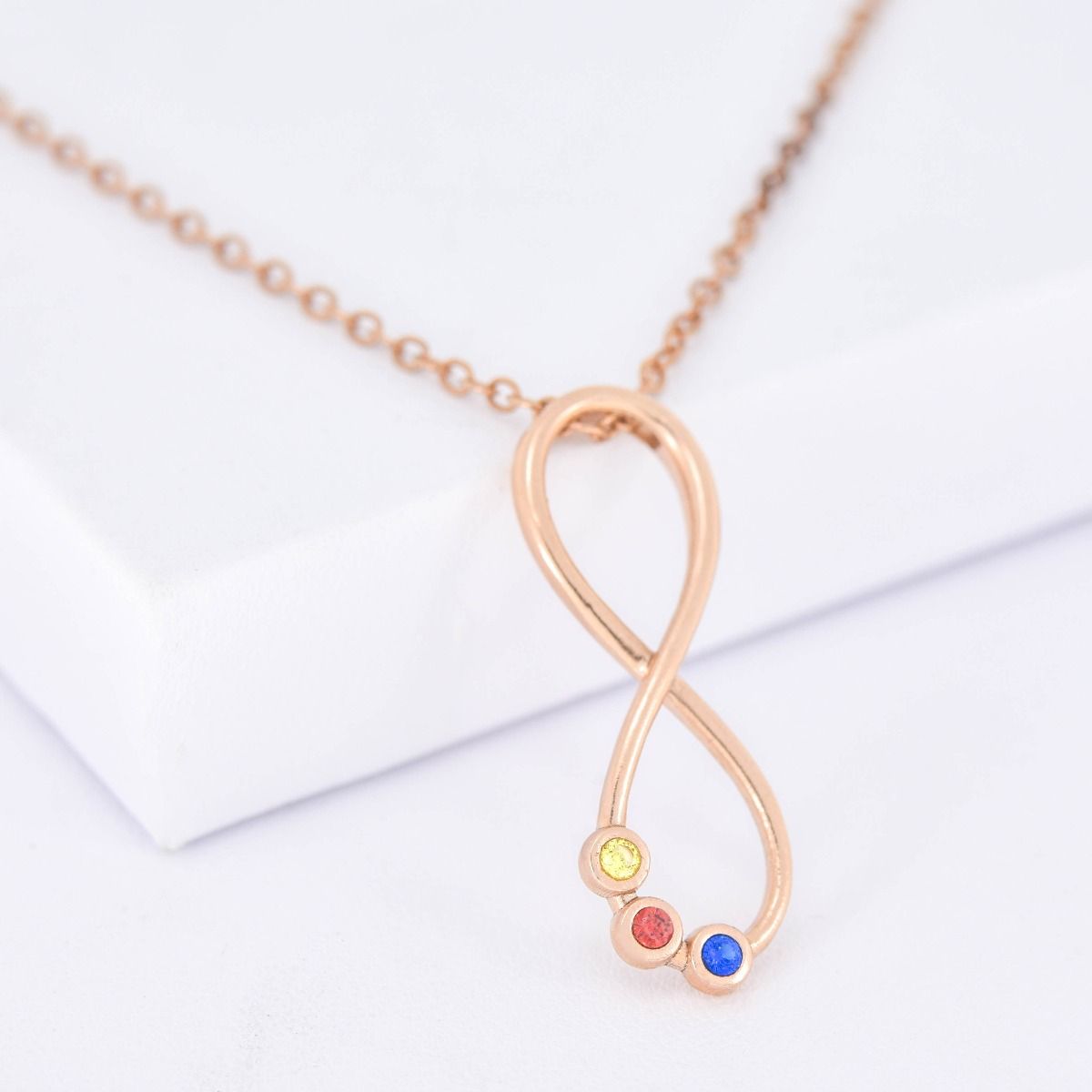 Infinity Necklace with Birthstones (Rose Gold Plated