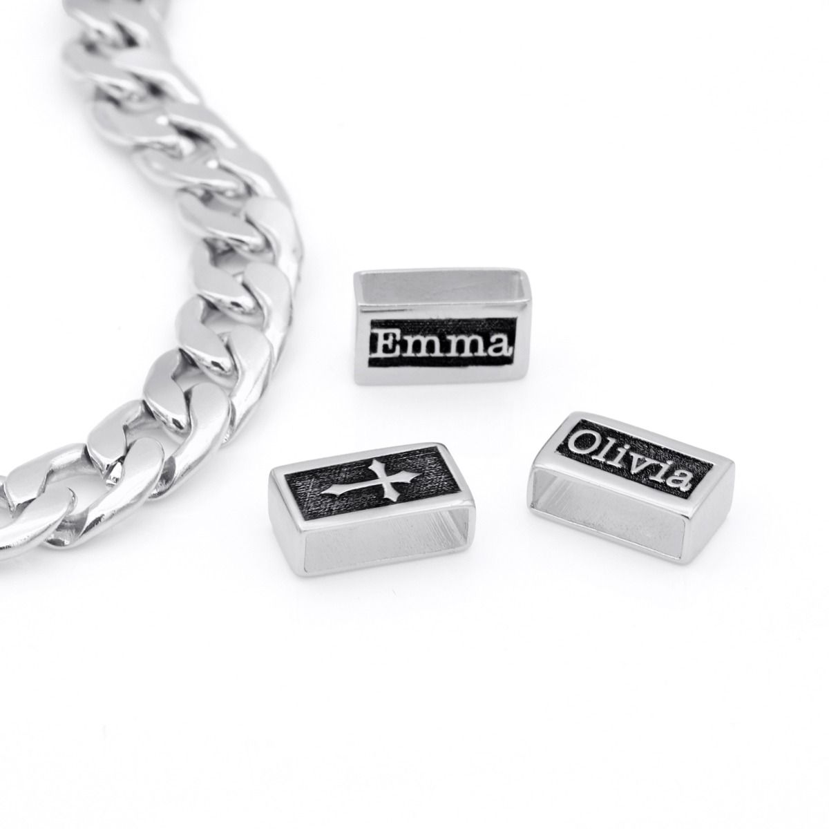 Silver cuban link chain with cross top