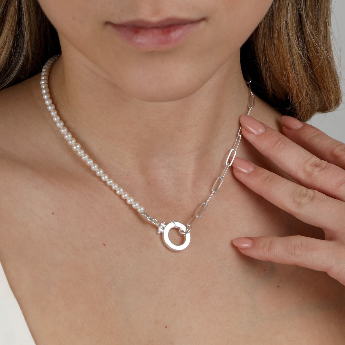 Emma Paperclip & Pearl Necklace (Silver) - Talisa