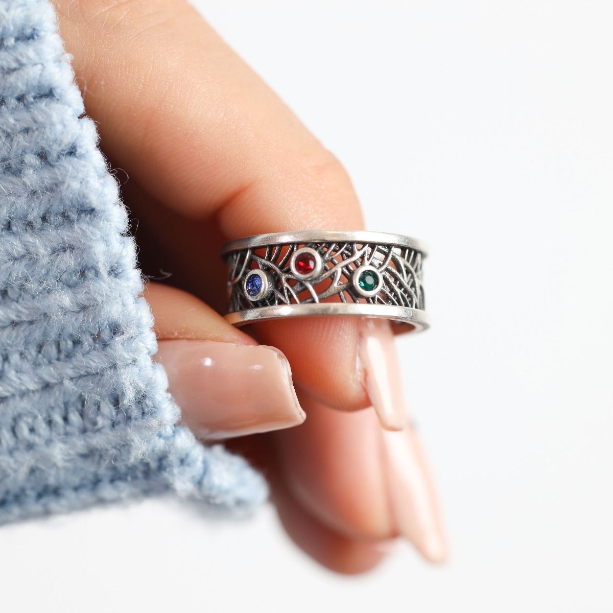 family roots birthstone ring silver 7