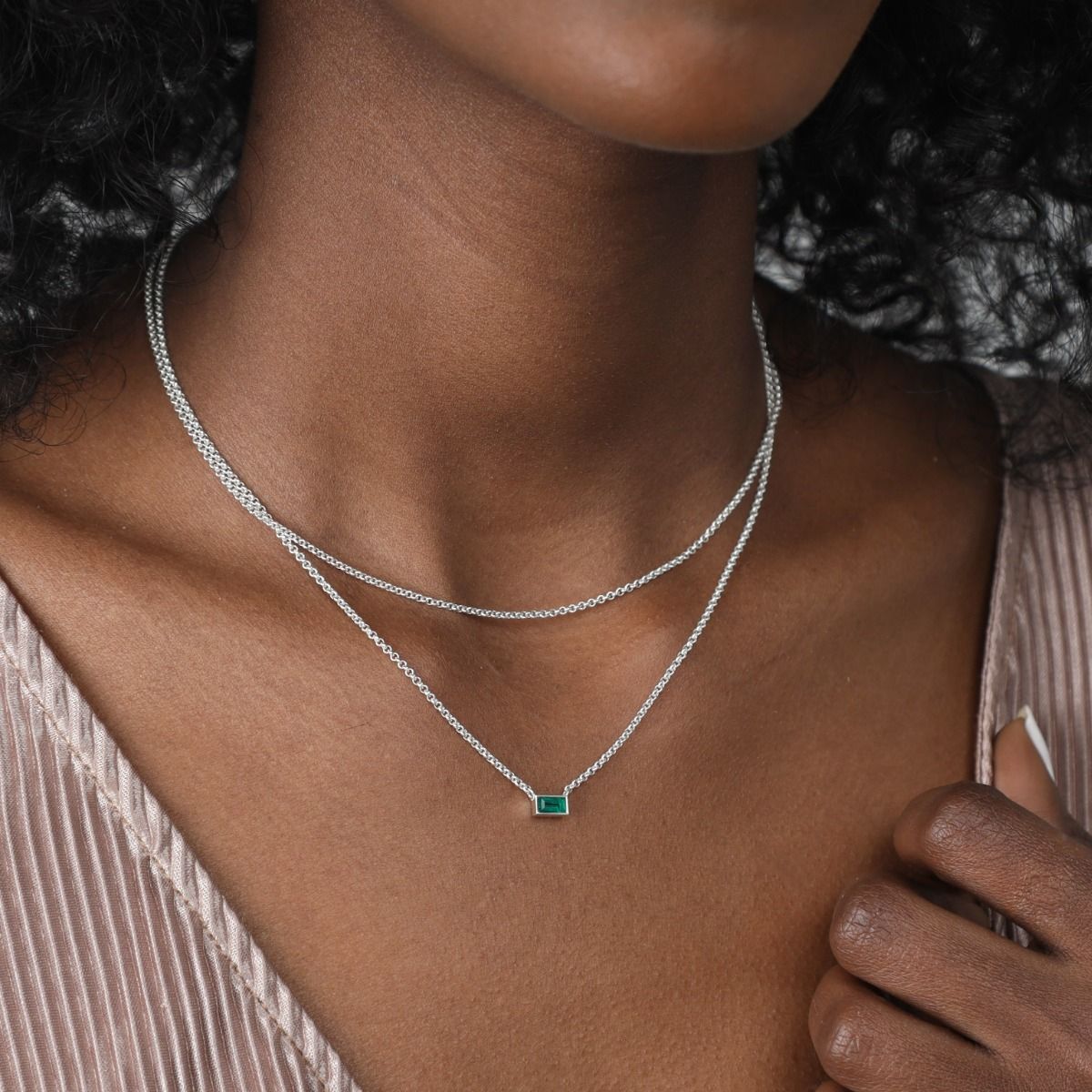 Genuine Emerald Necklace for Her in Silver - Black Friday Jewelry Deals