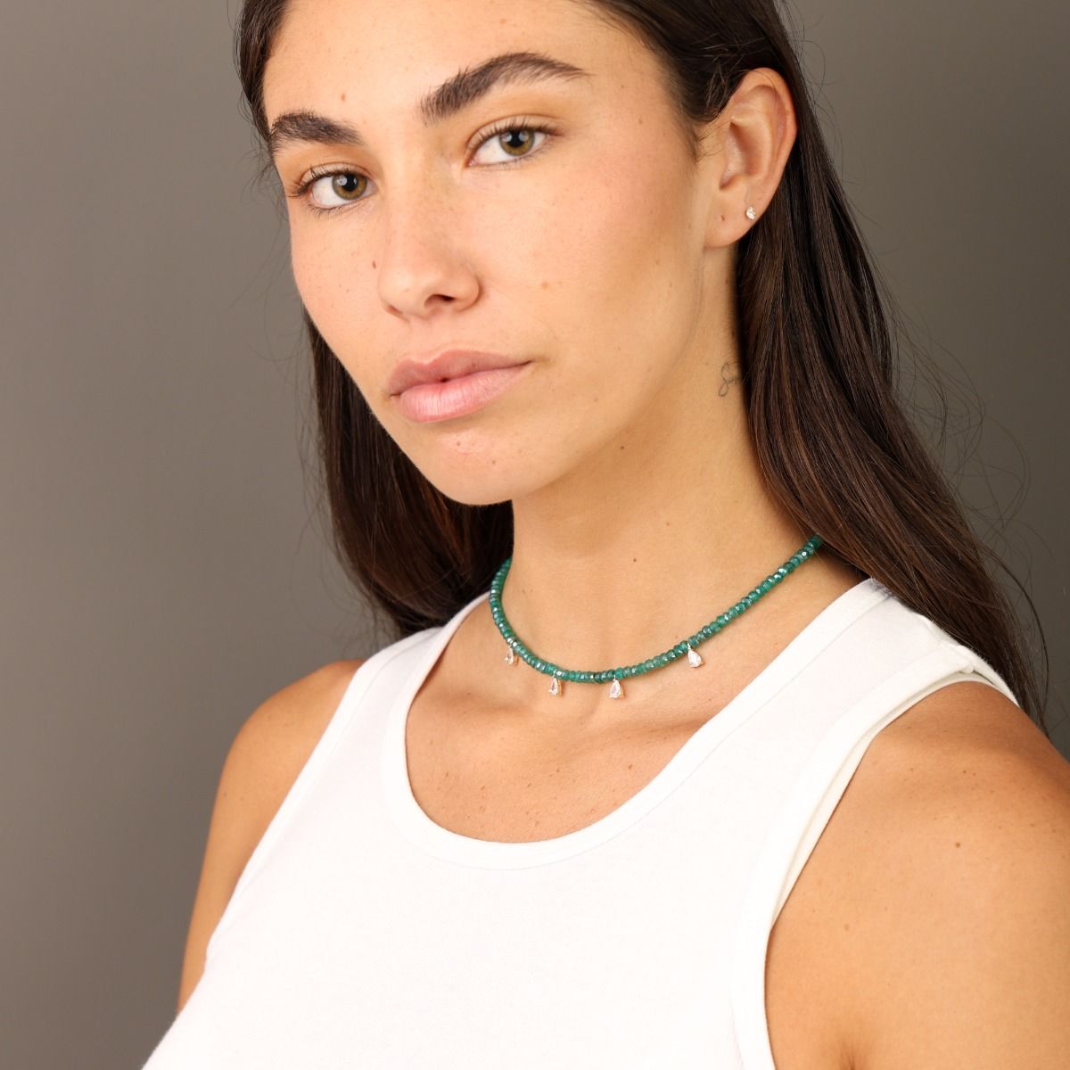 Green Onyx Necklace with Crystal Charms for Women Gifts for Her