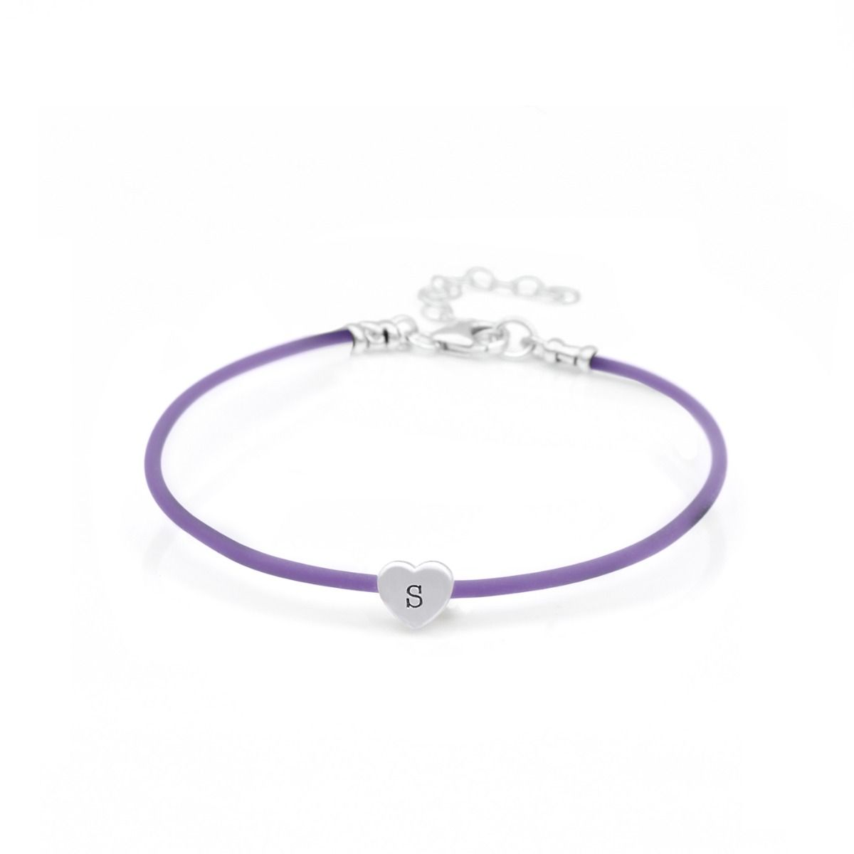 Ties of Heart Initial Bracelet Purple Cord Sterling Silver