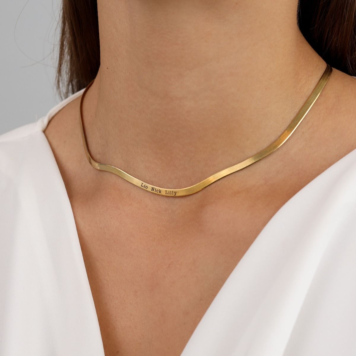 Herringbone Gold Plated Engraved Necklace for Women - Talisa