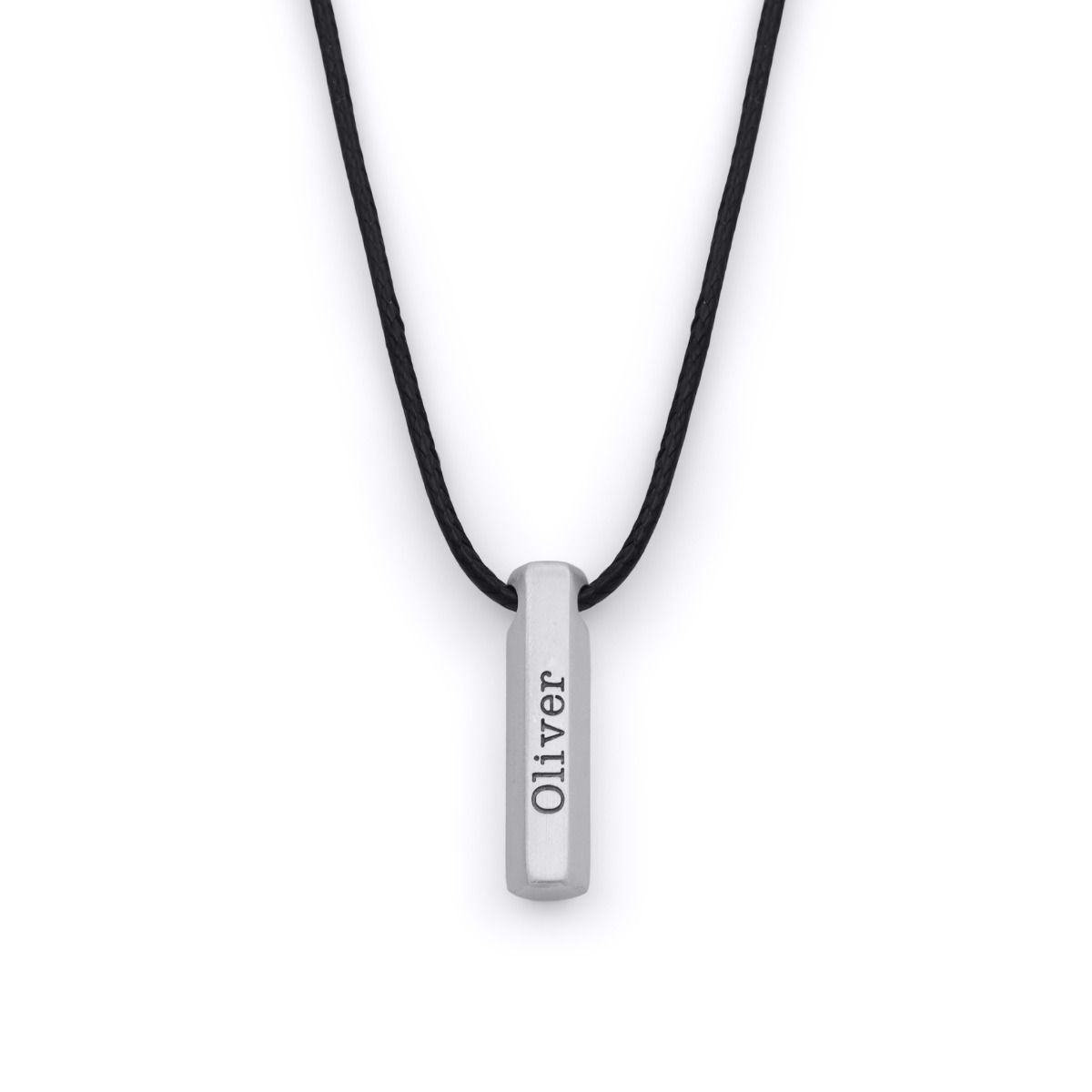 Hexa Bar Name Necklace for Men - Sterling Silver / Black Cord