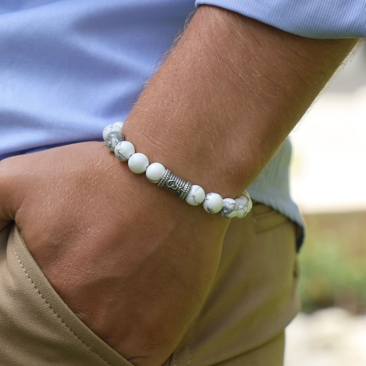 Om Bracelet in pure silver with Rudraksha beads - I - Rudraksha Ratna