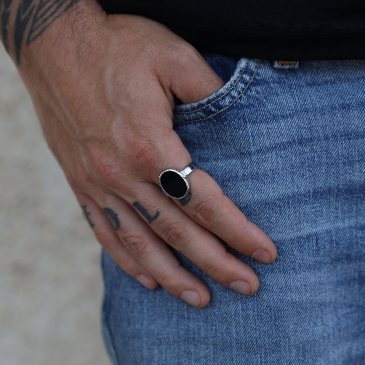 Myshiwu Black Onyx Ring for Men 925 Sterling Silver Vintage