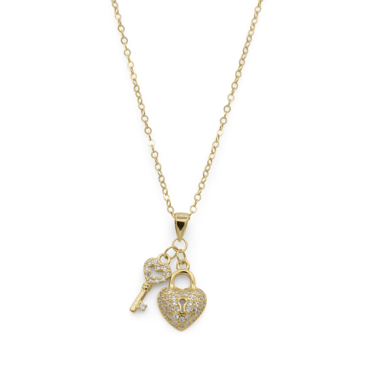 Diamond Key Pendant, Heart Key Love Necklace, 14K Yellow Gold 0.25 Carat  Pave Handmade