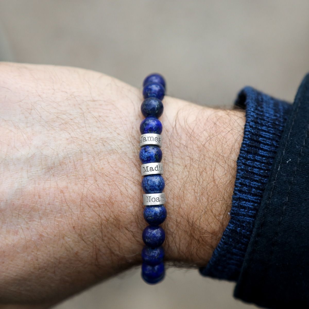 B-897 Sterling Silver Natural Lapis lazuli Leather New Wristband Men Bracelet