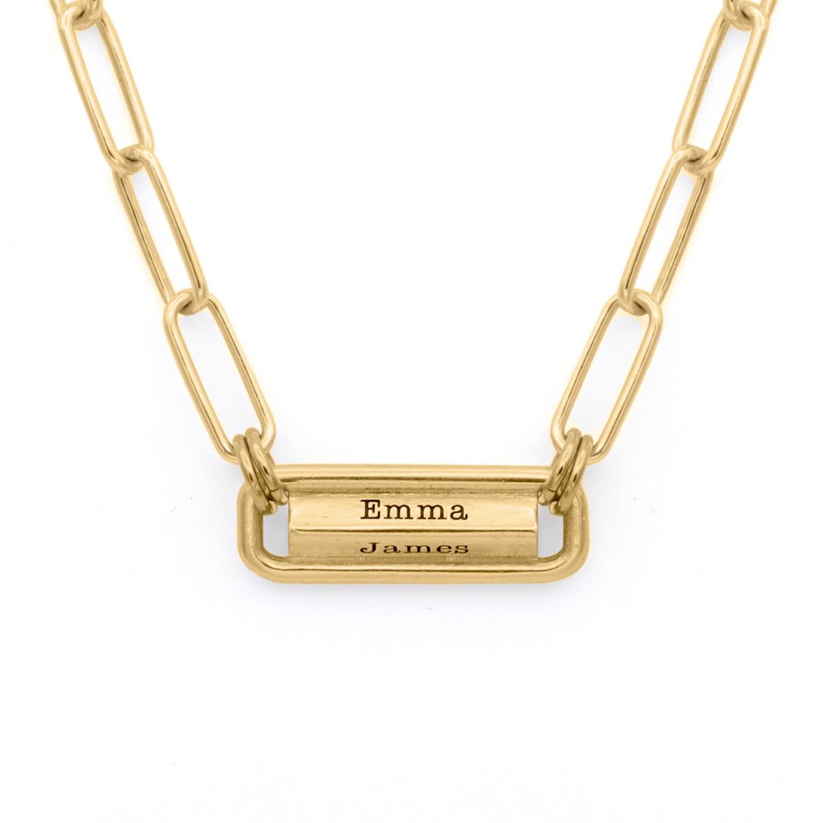 Link Chain Bar Engraved Necklace [18K Gold Plated]