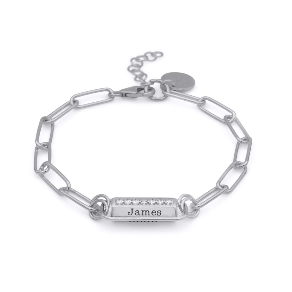 Link Chain Hexa Bar Bracelet with Names and White Crystals - Gifts For Her