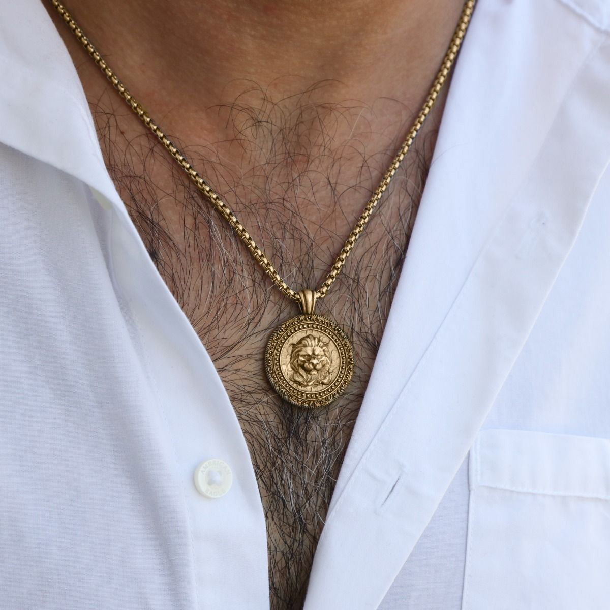 Lion Necklace Men's (Gold Plated) - Men's Engraved Necklace - Talisa