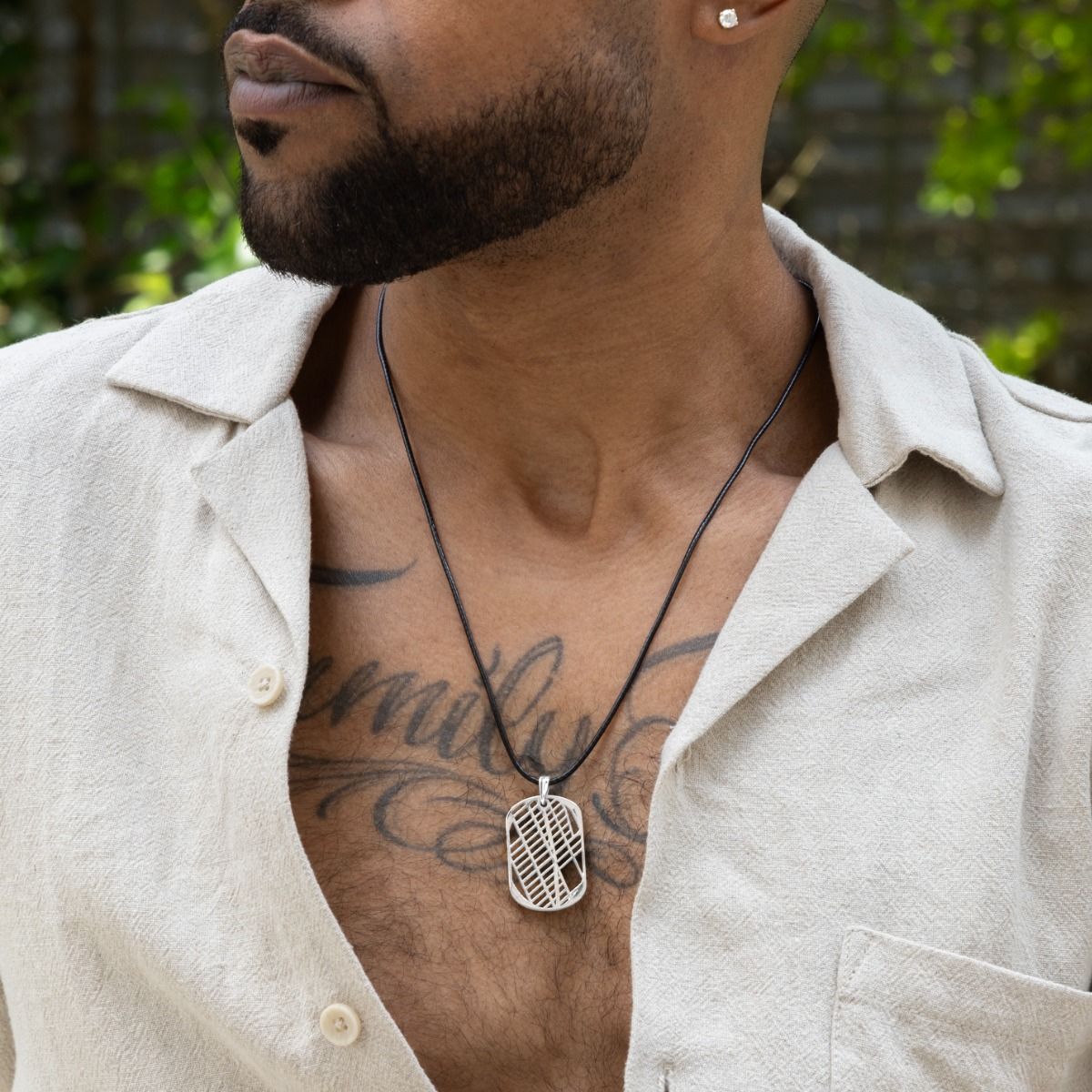 Map Tag Necklace For Men With Black Cord