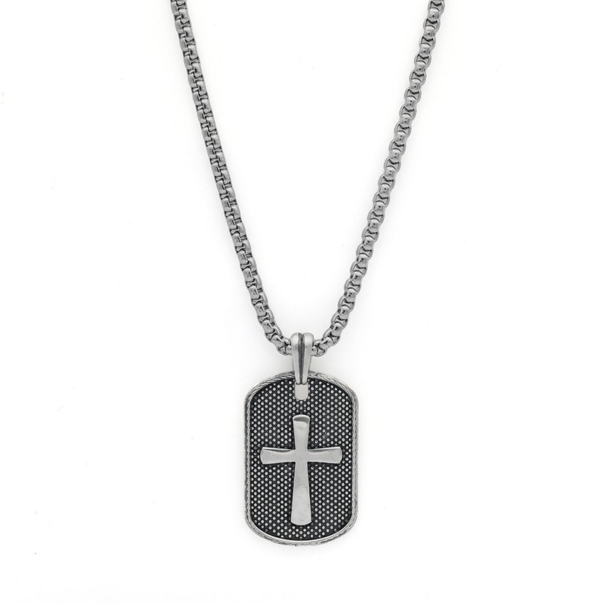 Mens Stainless Steel and Carbon Fiber Dog Tag and Moveable Cross Pendant  Necklace, Color: White - JCPenney