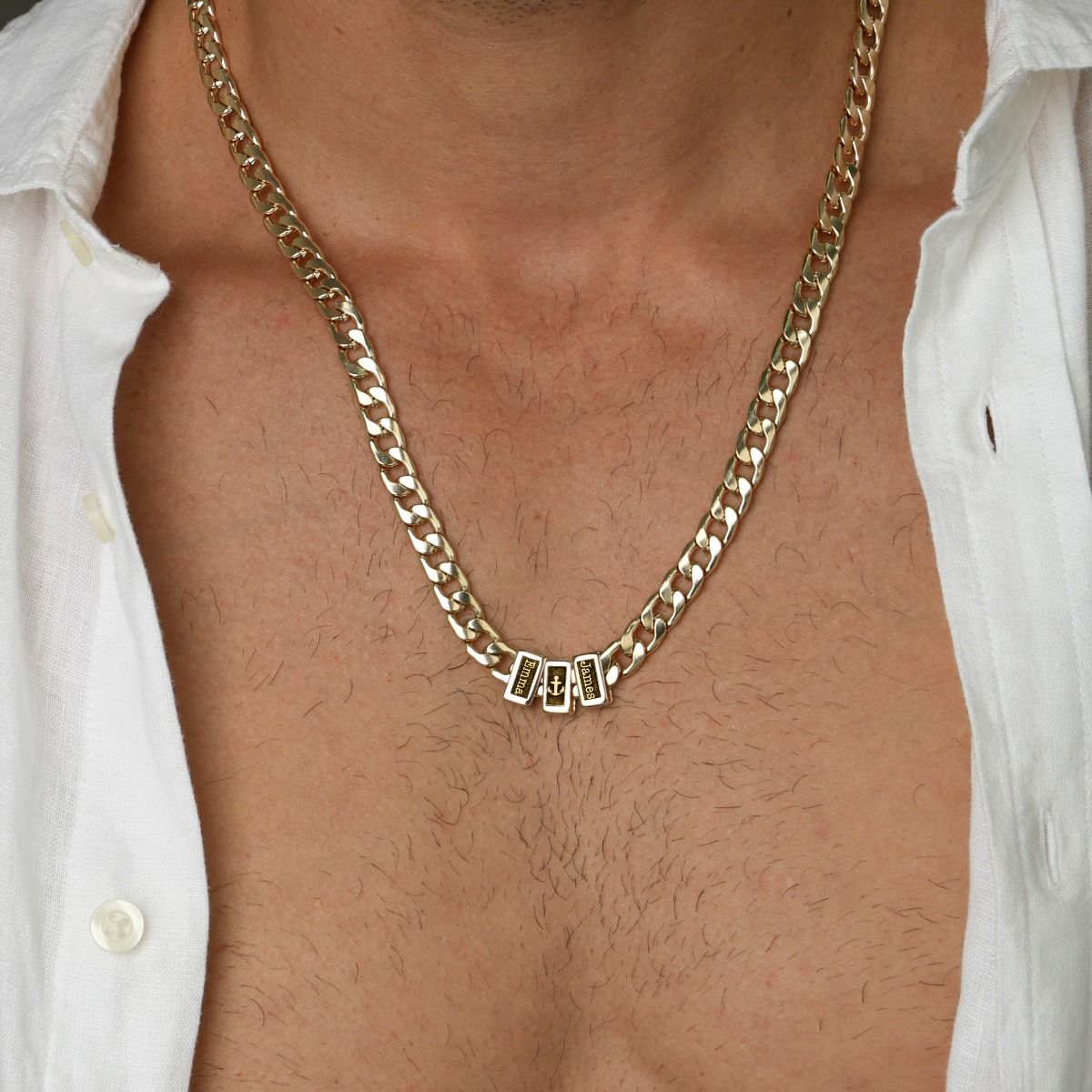 Family Anchor Cuban Link Chain Name Necklace 18K Gold Plated