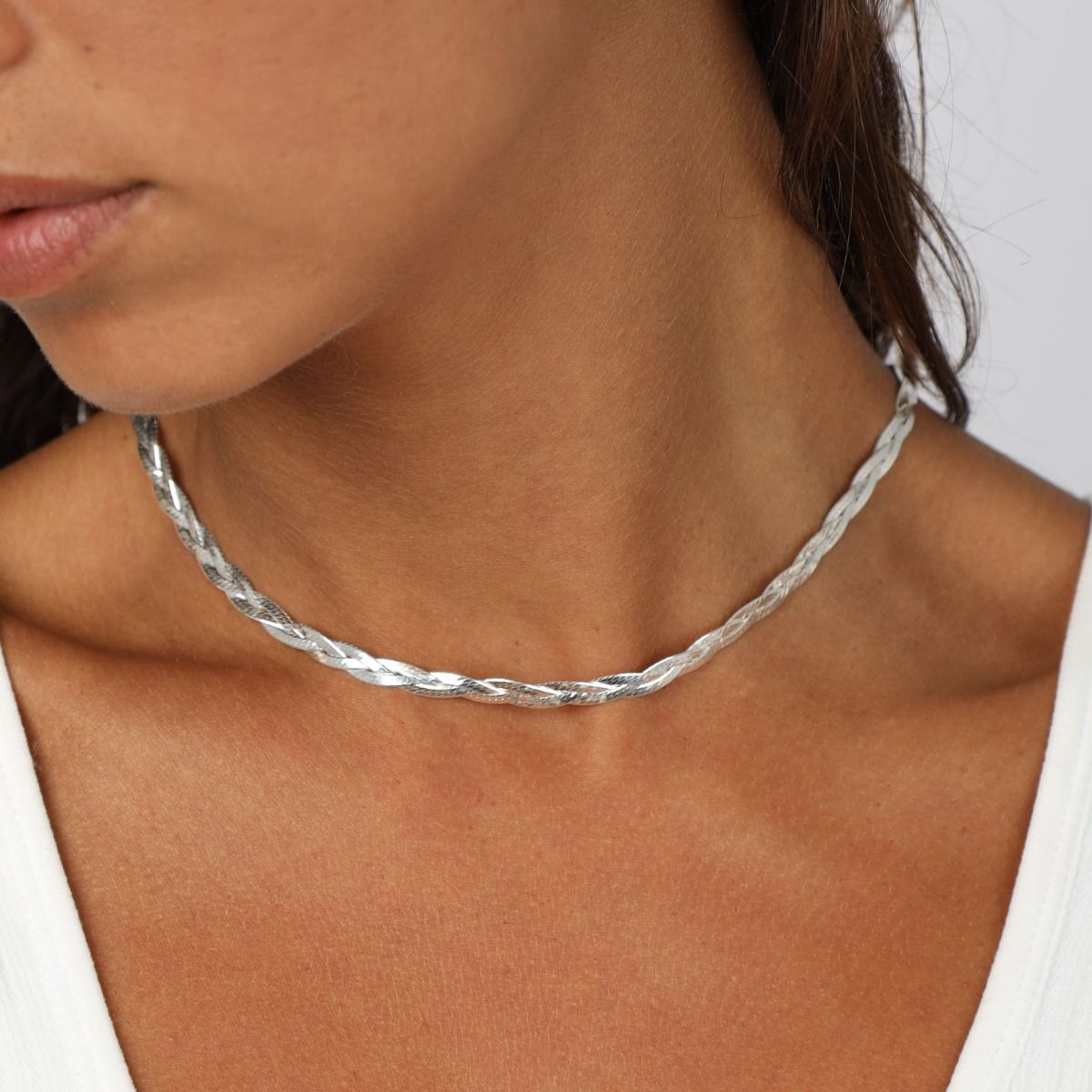 Braided Herringbone Necklace Silver — Violette Boutique