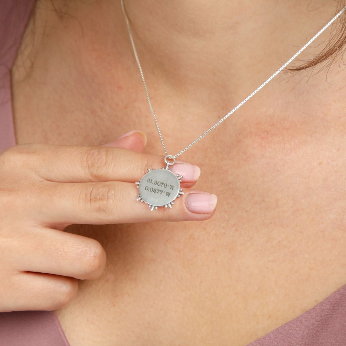 North Star Medallion Necklace with Coordinates for Women