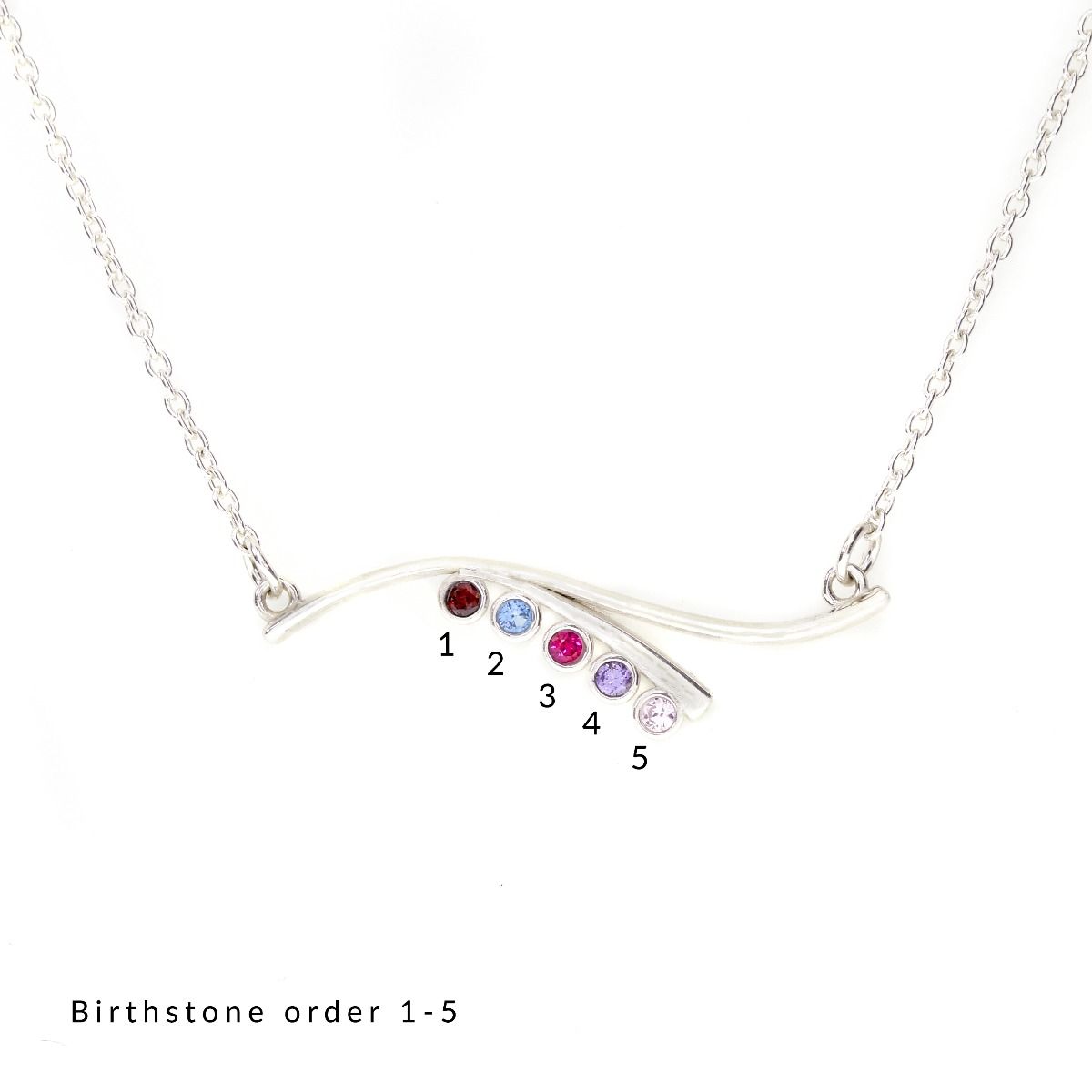Custom Mother & Child Silver Birthstone Necklace - 4 Stones