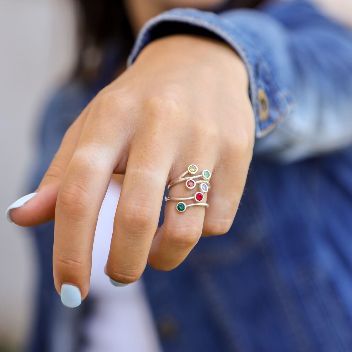 Roots Of Love Birthstone Ring Set 6 Stones in Sterling Silver by