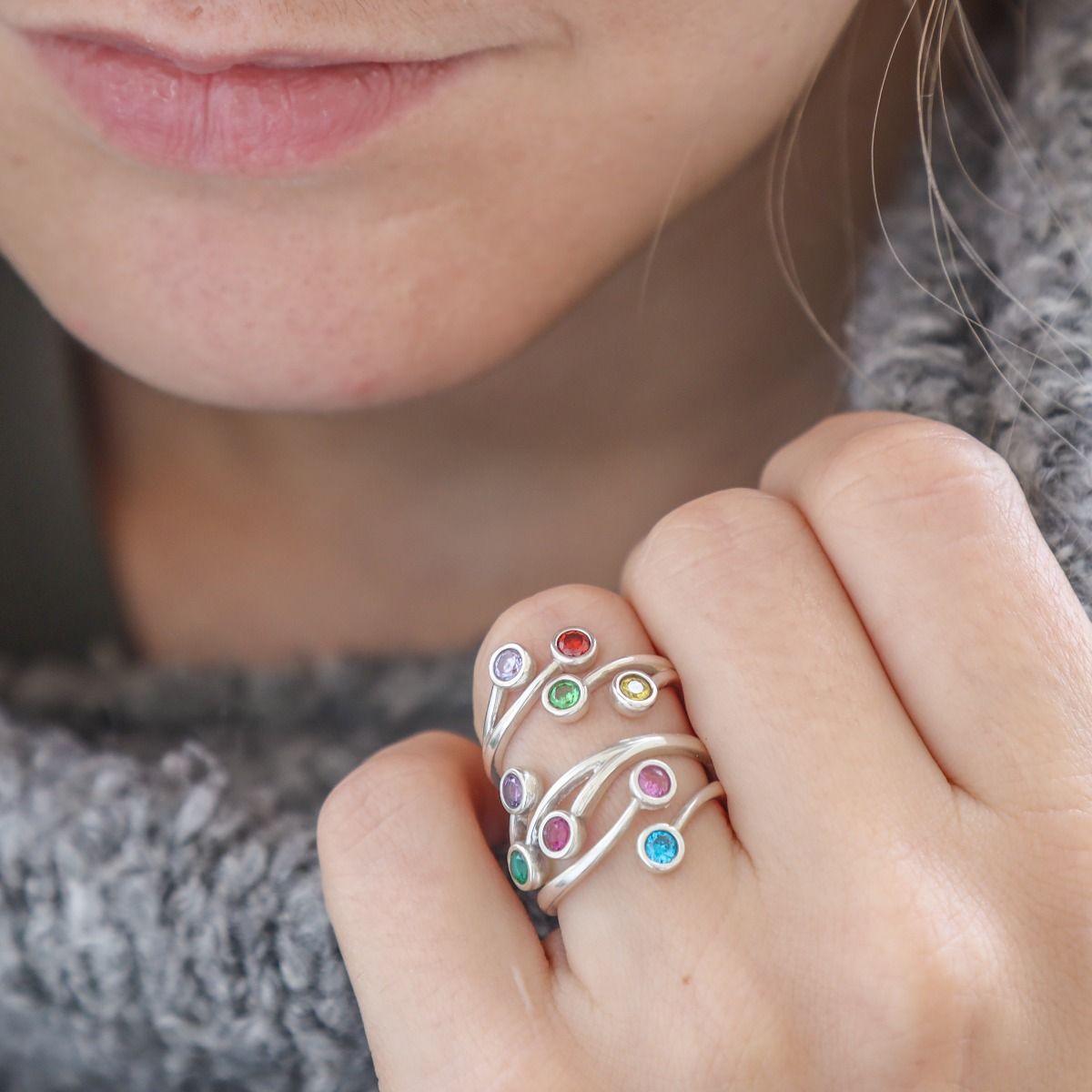 Multiple Birthstone Rings Spiral Ring Sterling Silver Talisa
