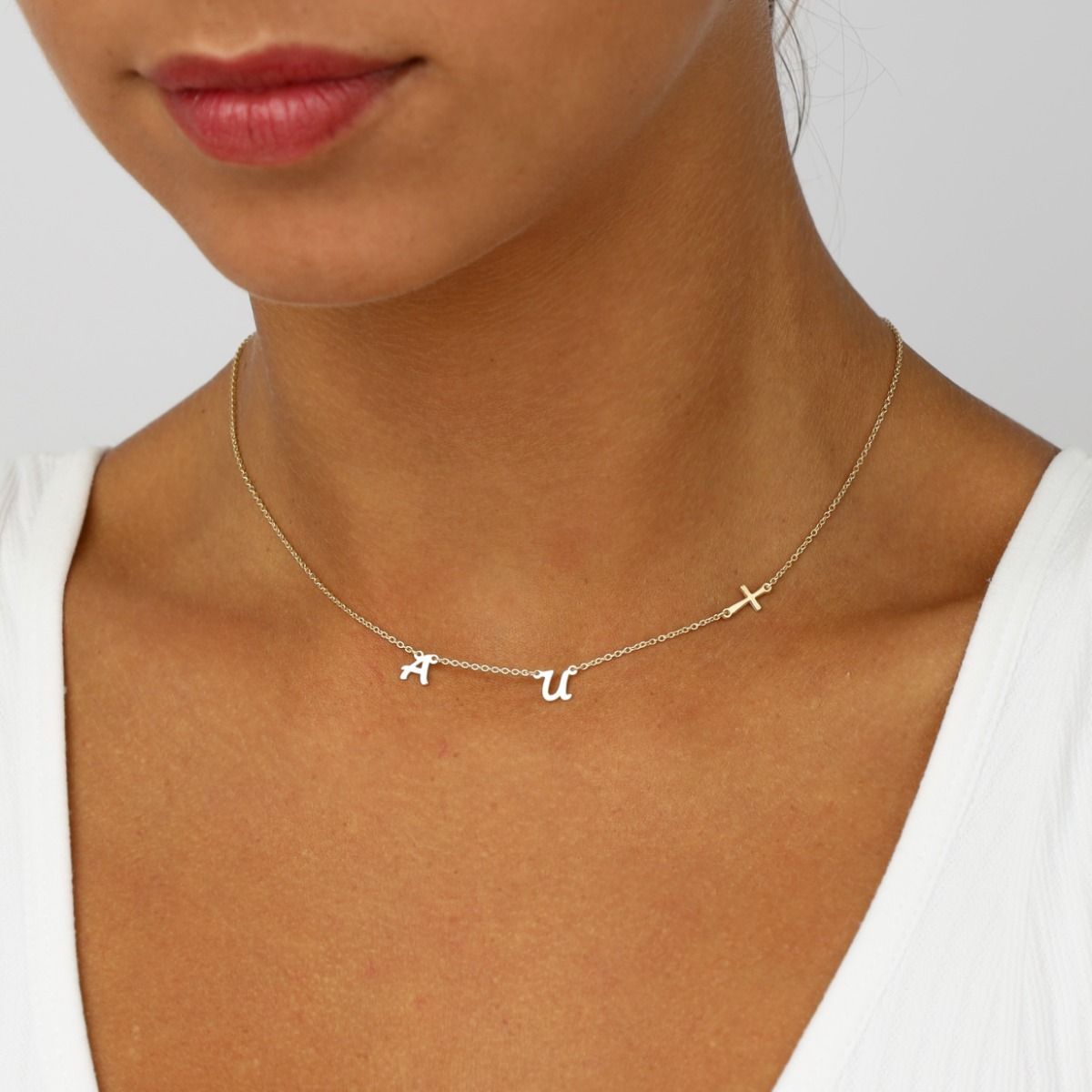 sideways cross initials necklace gold vermeil 1