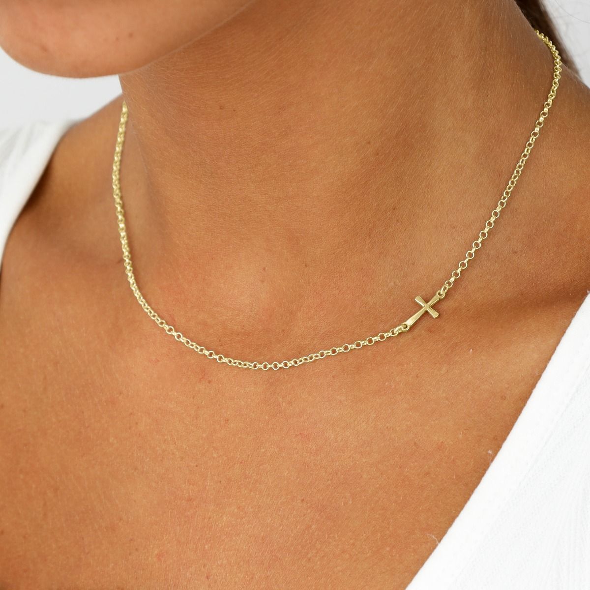Sideways Cross Necklace by Talisa - Dainty Gold Cross Necklace