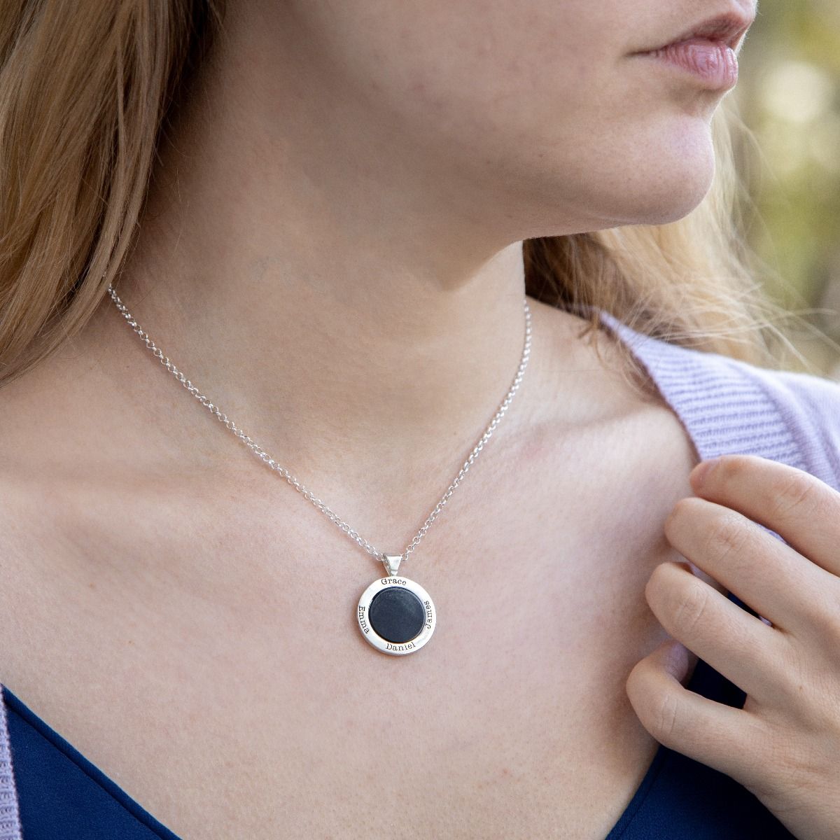 Onyx Stone Custom Name Necklace (Silver 