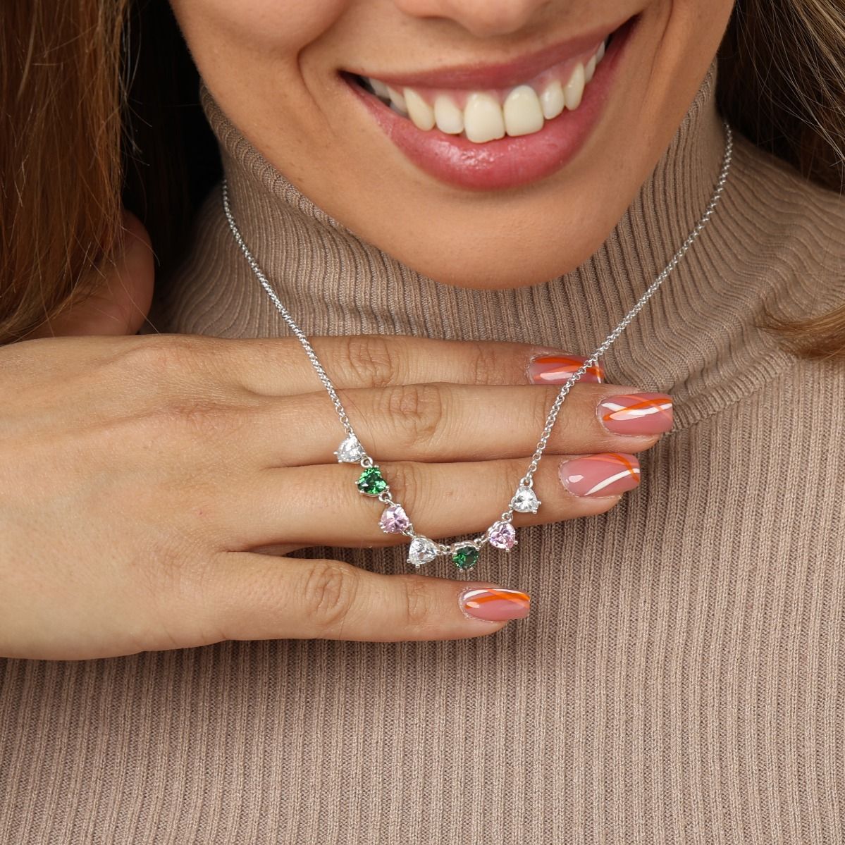Talisa Hearts Birthstone Necklace in Silver Personalized Jewelry