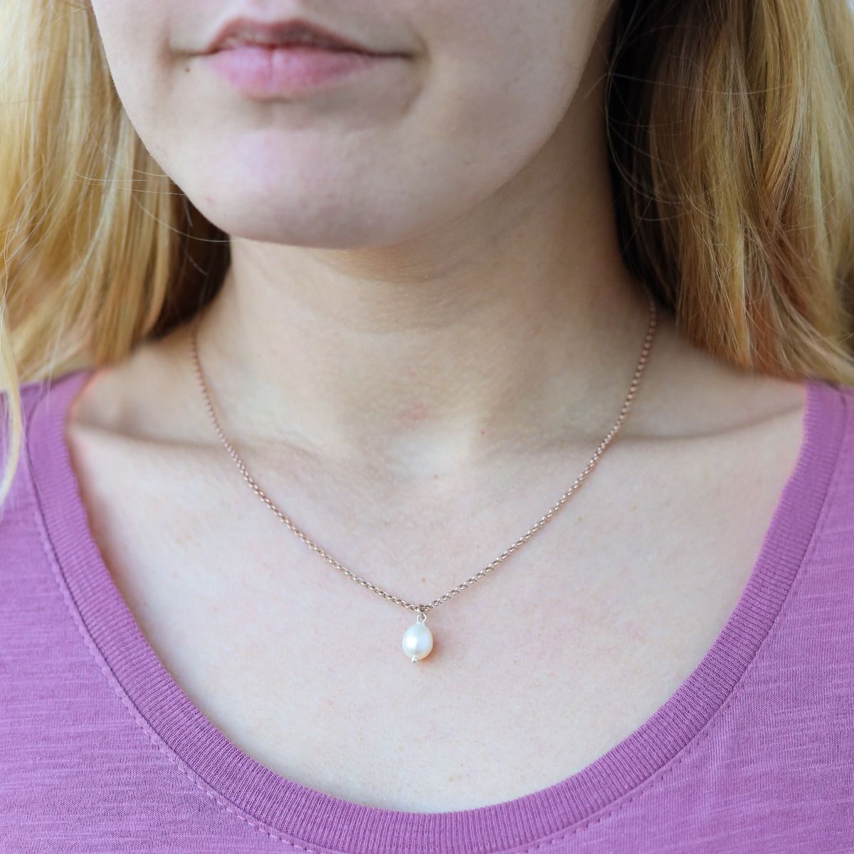 Rose gold single pearl necklace hot sale