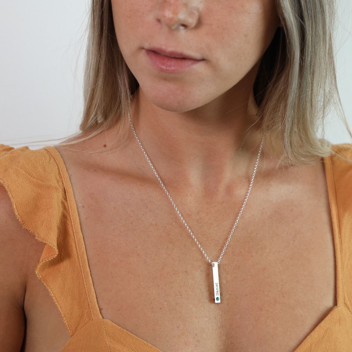 Custom Mini Birthstone Initial Tag Necklace | Caitlyn Minimalist