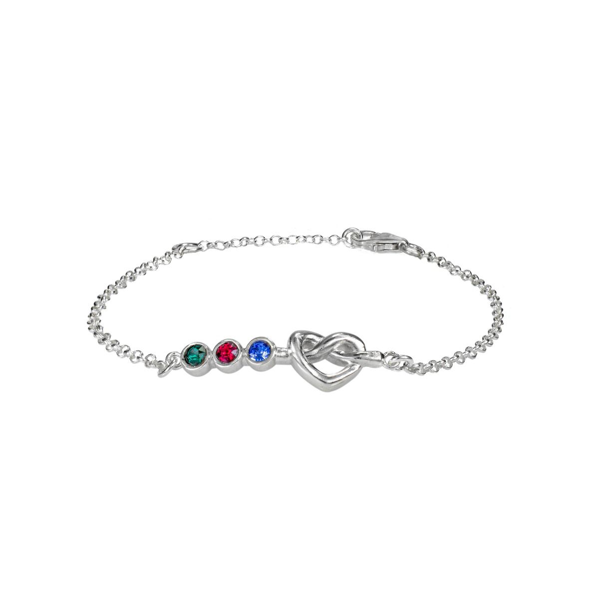 Sterling Silver Birthstone Bracelet with Heart Charm for Women or Girls. 