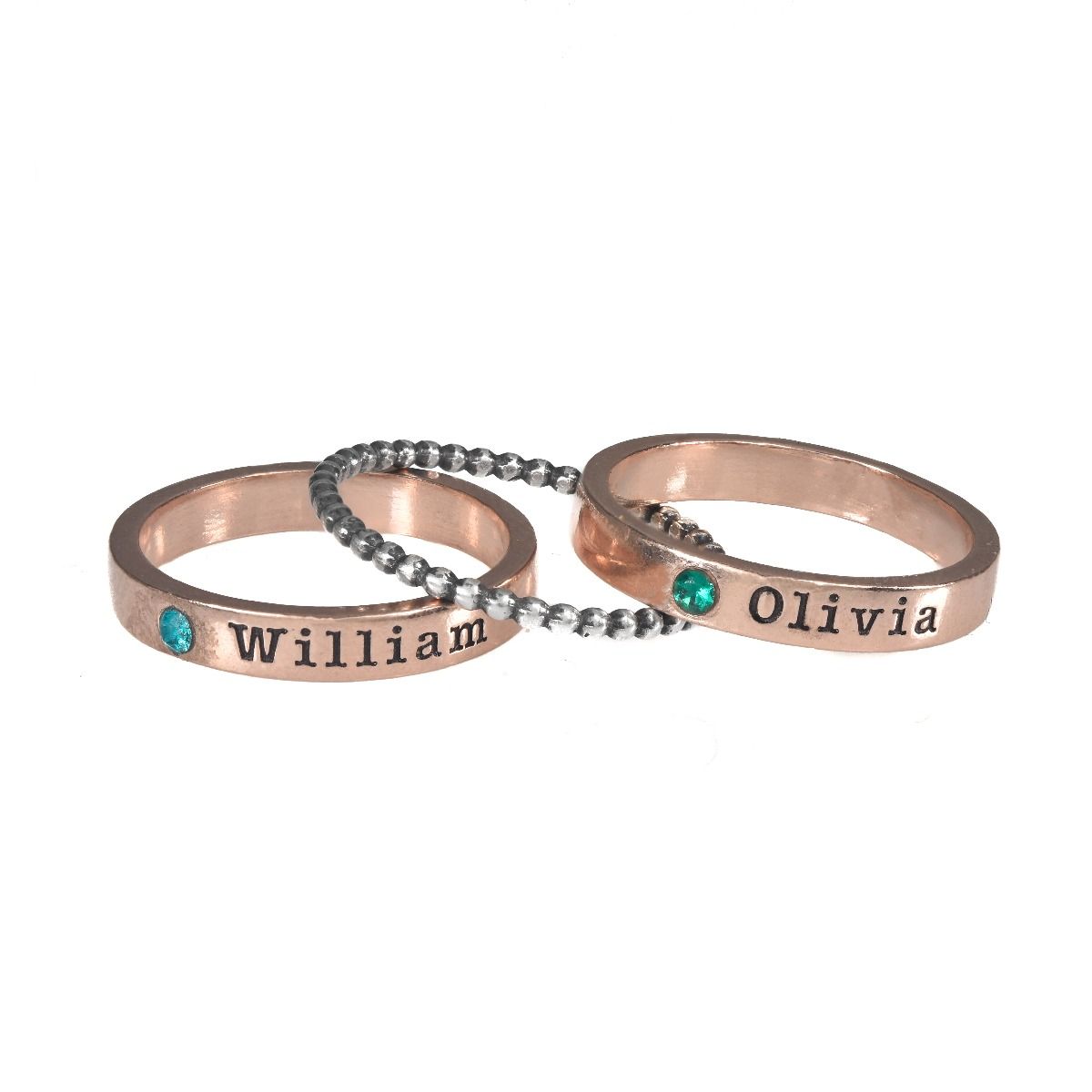 Stackable name clearance rings rose gold