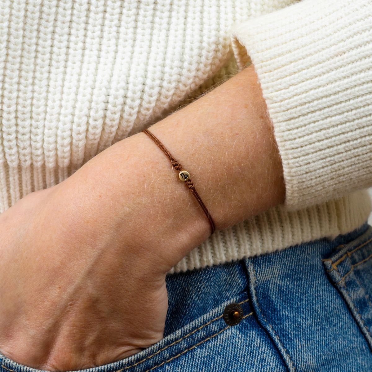 Zodiac Constellation 14K Gold Bracelet (Brown String) - Talisa