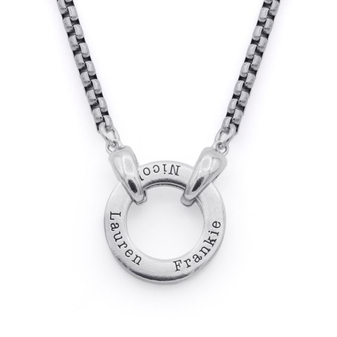 Father's Circle Box Chain Name Necklace - Sterling Silver