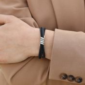 Bracciale con Nomi di Famiglia - Pelle Scamosciata Nera [Argento 925]