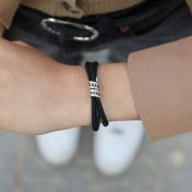 Bracciale con Nomi di Famiglia - Pelle Scamosciata Nera [Argento 925]