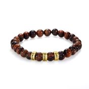 Red Tiger Eye Bracelet - Stretchy Beaded Bracelet (Gold Plated) 