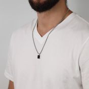 Onyx Engraved Necklace for Men - Sterling Silver