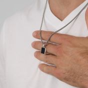 Onyx Engraved Necklace for Men - Sterling Silver