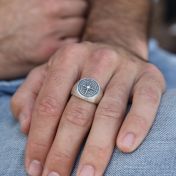 Compass Men's Signet Ring with Engraving - Sterling Silver
